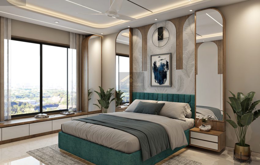 Modern 3BHK house interior with stylish furniture and decor.