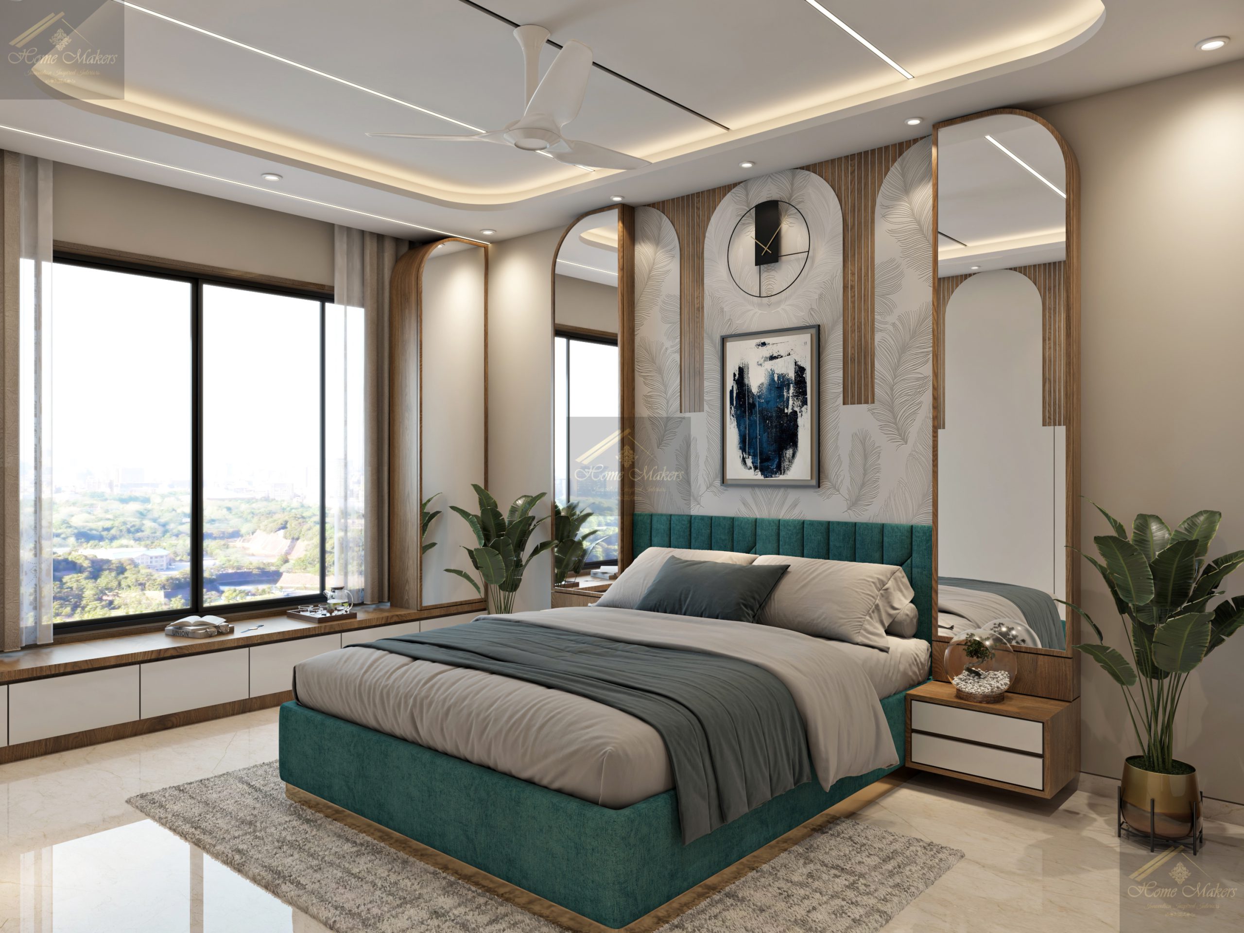Modern 3BHK house interior with stylish furniture and decor.