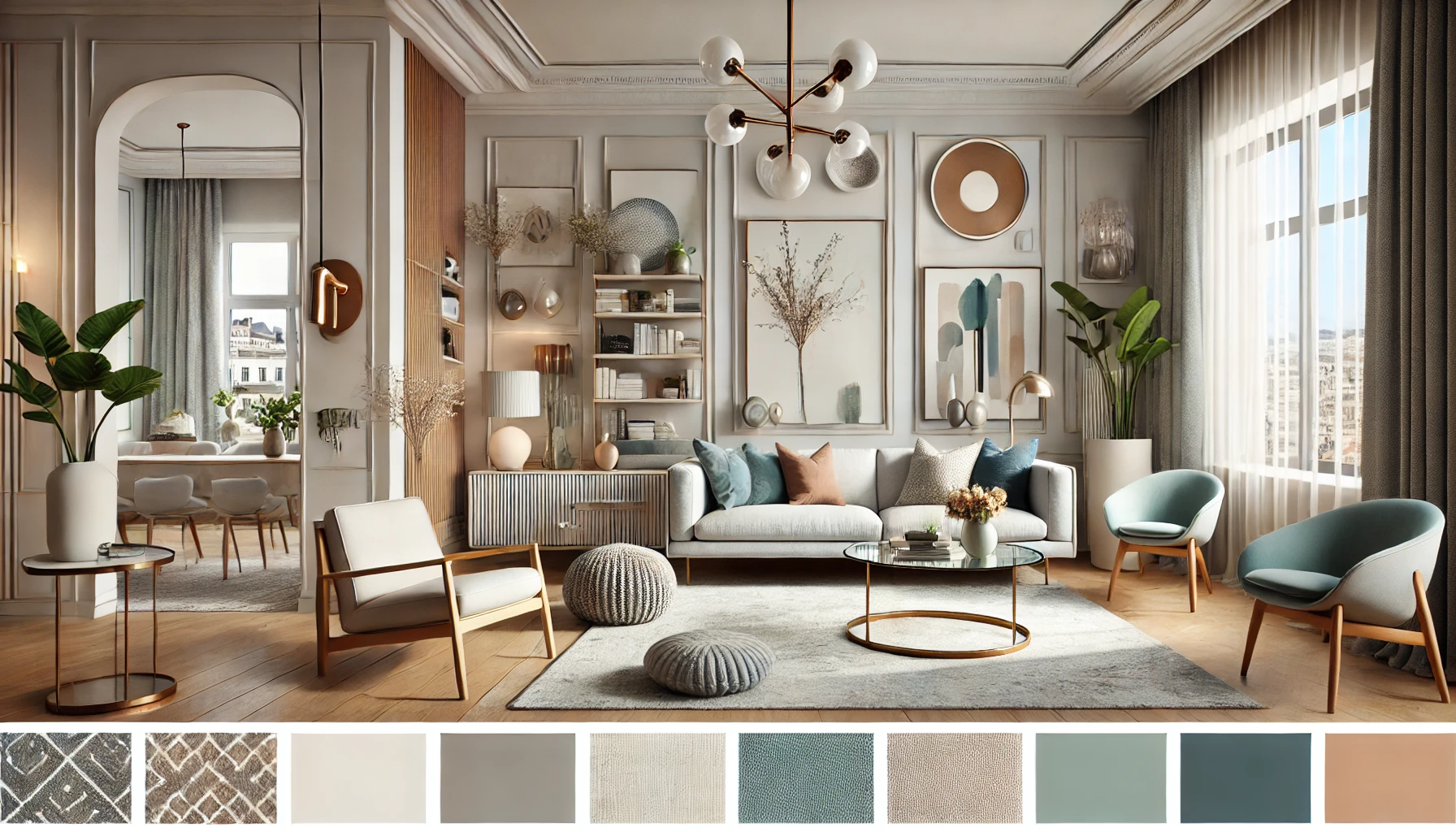 Stylish Living Room Design with Off-White Wall & Trims