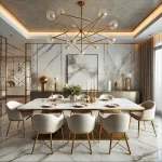 Contemporary Dining Room Design With Marble and Gold Accents