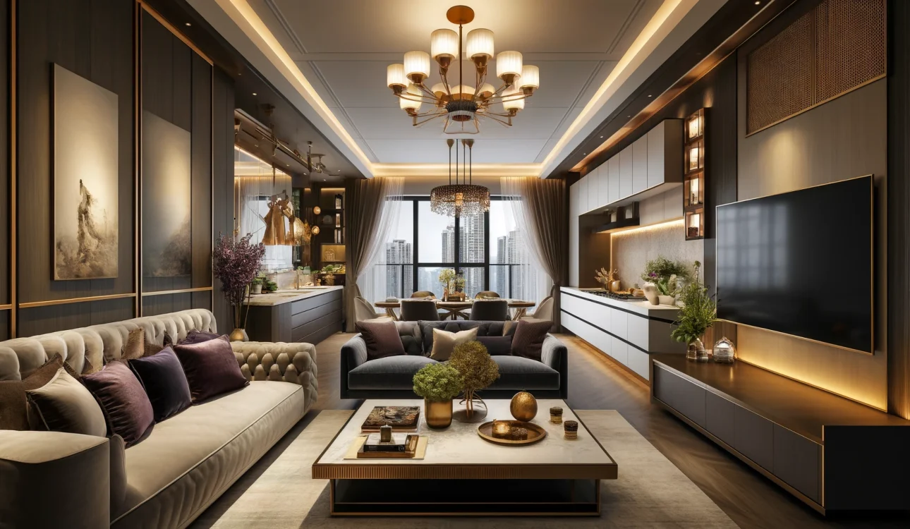 A luxurious and functional 4 BHK apartment interior design in Mumbai, featuring stylish living spaces, elegant decor, and smart design solutions.