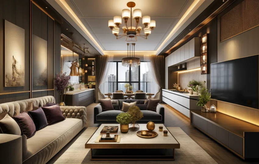 A luxurious and functional 4 BHK apartment interior design in Mumbai, featuring stylish living spaces, elegant decor, and smart design solutions.