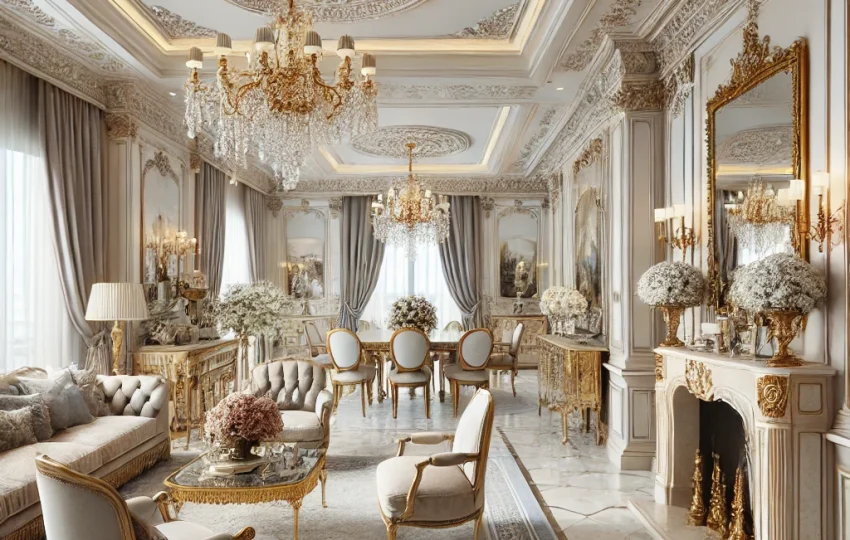 A chic home with classic moldings, elegant furnishings, and a timeless Parisian charm.
