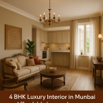 Luxurious 4 BHK living room with modern furniture, soft lighting, and elegant decor in a Mumbai apartment.