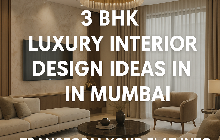 Luxury living room of a 3 BHK flat in Mumbai with beige furniture, gold chandelier, and marble accent wall.
