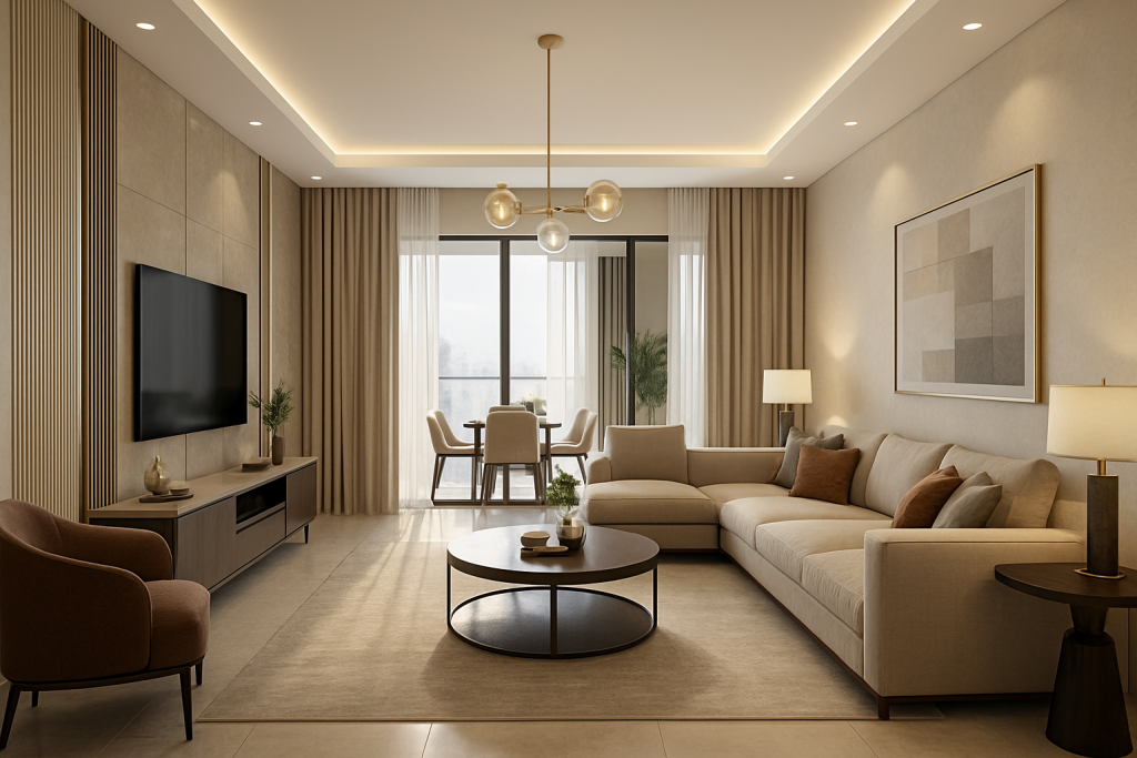 Best Home Interior Designers in Mumbai for Elegant & Functional Living Spaces 2 Luxury 4BHK living room designed with affordable interior solutions.