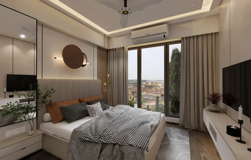 Luxury 3 BHK bedroom design in Andheri, Mumbai with Vastu-compliant layout, earthy tones, and high-end furniture