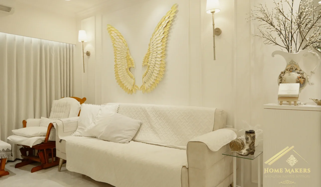 Modern 3BHK interior design with Vastu Shastra principles featuring a well-lit living room, balanced furniture placement, and harmonious color scheme.