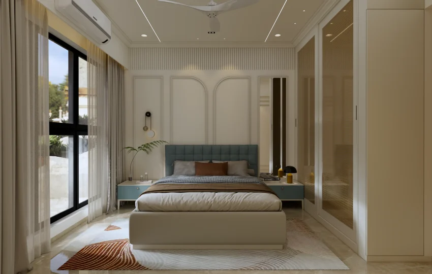 Bedroom Interior Design Trends 2026 9 Modern bedroom interior design with earthy tones, layered lighting, textured walls, and luxury decor trends for 2026
