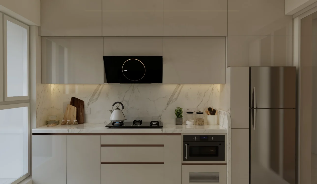 3 BHK kitchen home interior design in Andheri East Mumbai with modern modular cabinets and efficient layout