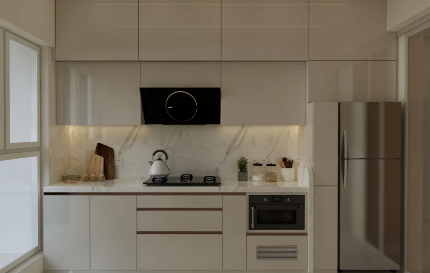 3 BHK kitchen home interior design in Andheri East Mumbai with modern modular cabinets and efficient layout