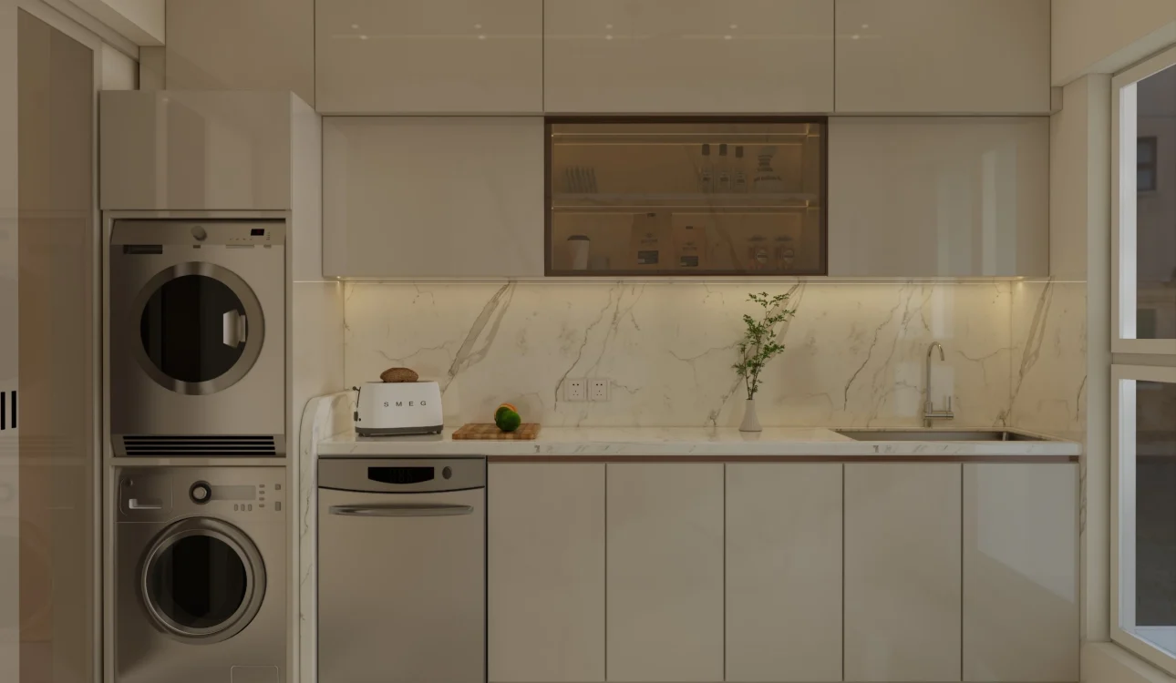 Luxury 4 BHK kitchen interior design in Andheri East, Mumbai, with a modular layout and premium finishes.