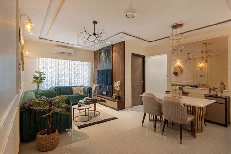 living room interior design in Andheri East, Mumbai with modern furniture, premium finishes, and elegant lighting.