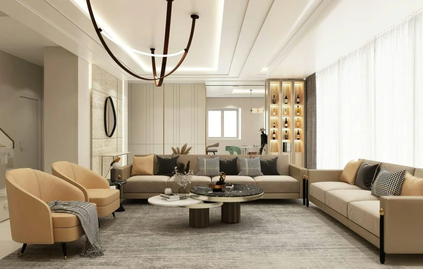 Famous Interior Designers in Mumbai: How They Transform Every Corner of Your Home 1 Famous interior designers in Mumbai designing a modern luxury home interior with elegant living room and premium décor.