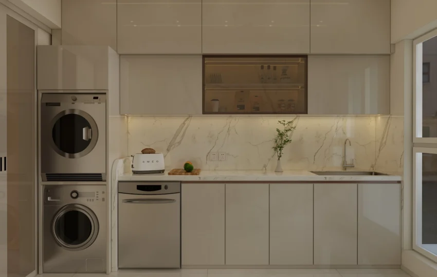 Luxury 4 BHK Kitchen Interior Design Ideas in Andheri East, Mumbai 1 Luxury 4 BHK kitchen interior design in Andheri East, Mumbai, with a modular layout and premium finishes.